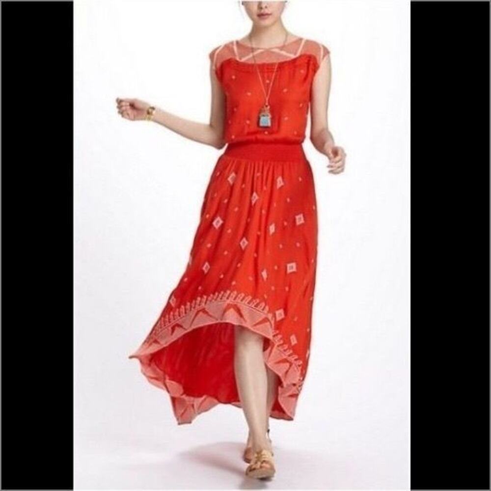 Floreat Anthropologie Orange Nanette High Low Dress Boho Size 2